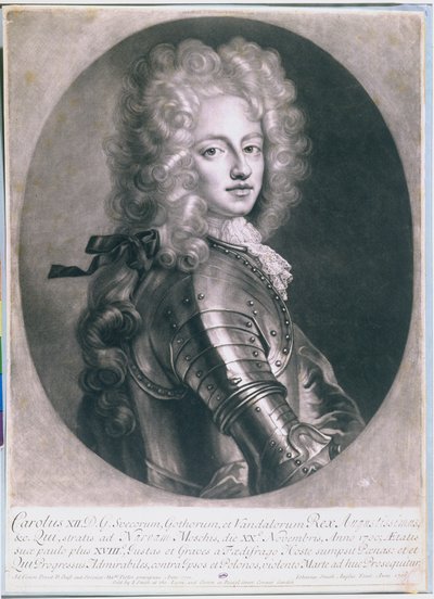 Koning Karel XII (1682-1718) van Zweden, gegraveerd door John Smith, 1701 door D. Craft